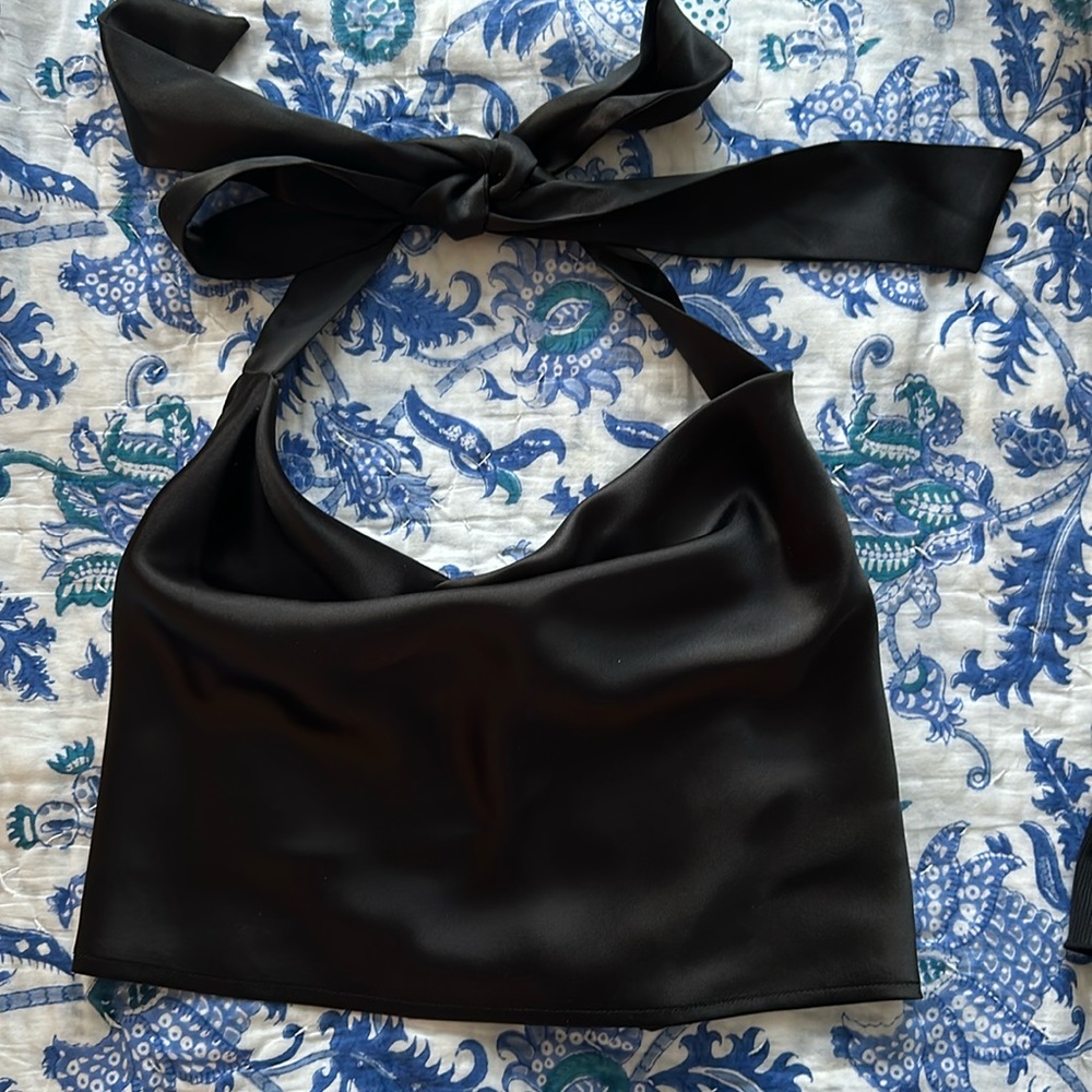 Black, silk crop top from Mint and Major. Size small.